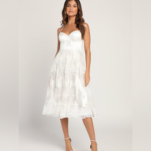 Lulus Dresses & Skirts - Lulus My Darling Daydreamer White Lace Bustier Midi Dress